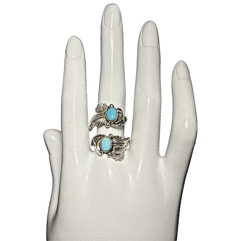 Running‎ Bear Navajo Silver and Turqouise Bypass Floral Ring 925 J-9A